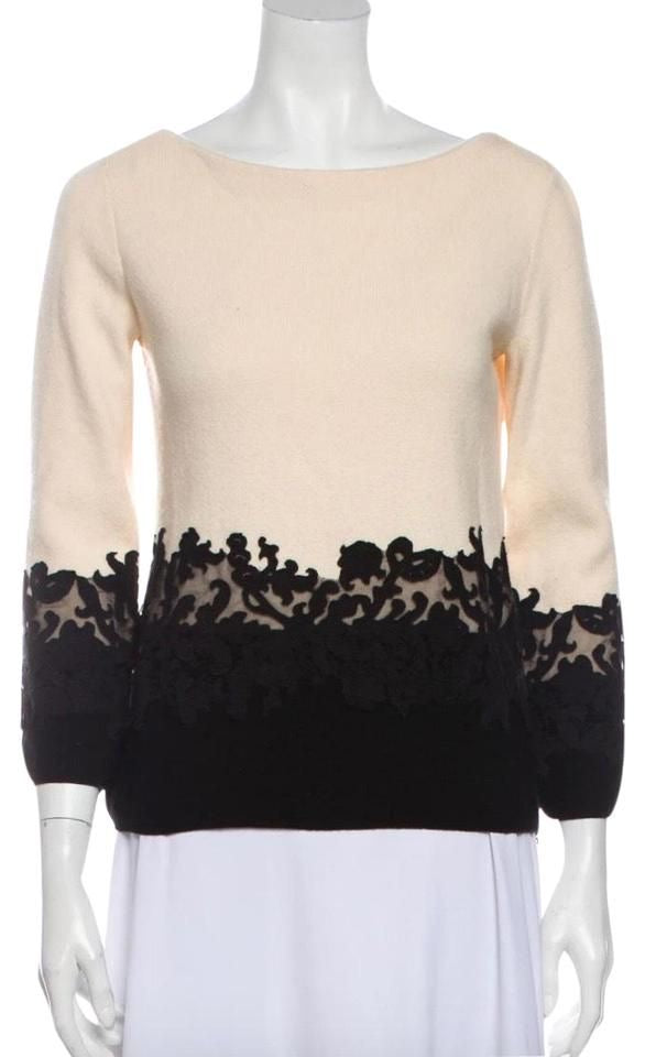Tory Burch colorblock bateau neckline sweater jumper black cream lace size M medium ladies