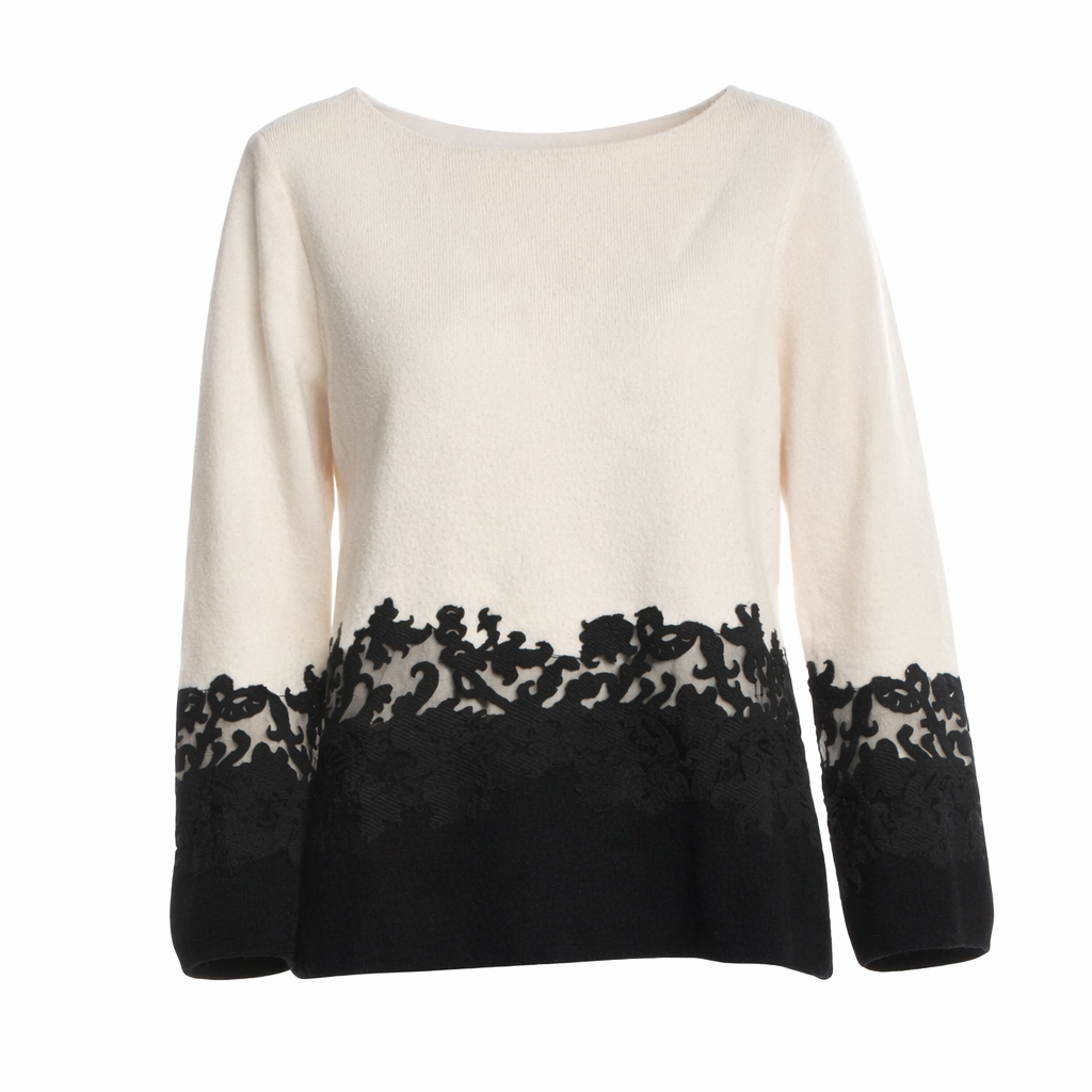 Tory Burch colorblock bateau neckline sweater jumper black cream lace size M medium ladies
