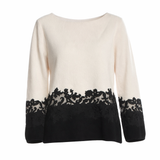 Tory Burch colorblock bateau neckline sweater jumper black cream lace size M medium ladies
