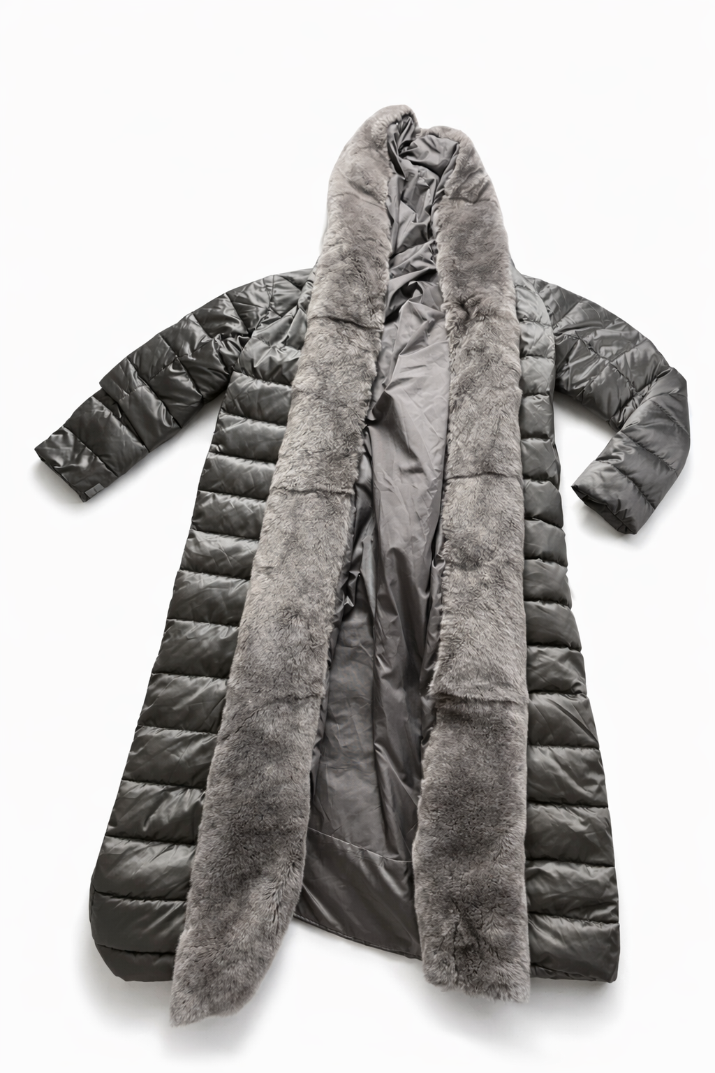 Max Mara the Cube Long Puffer Fur Trim Jacket Coat size I 40 F 38 US 6 ladies