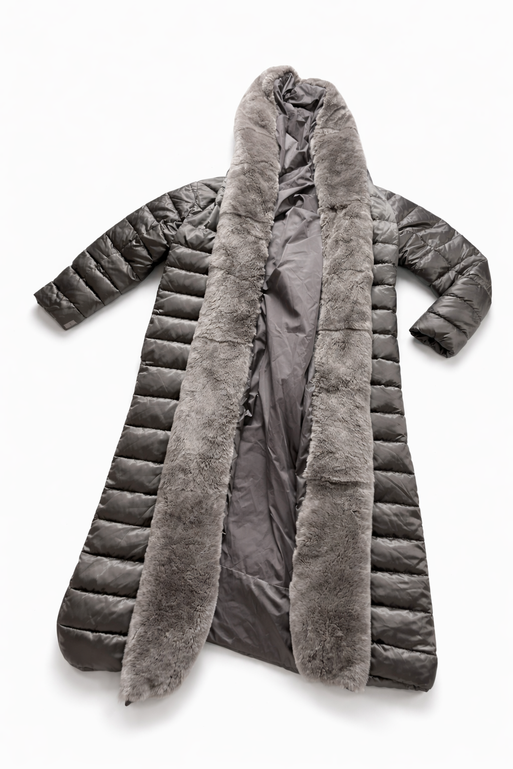 Max Mara the Cube Long Puffer Fur Trim Jacket Coat size I 40 F 38 US 6 ladies