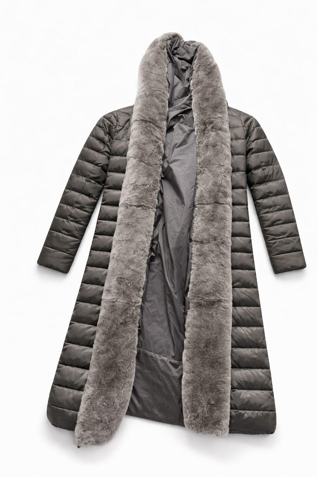 Max Mara the Cube Long Puffer Fur Trim Jacket Coat size I 40 F 38 US 6 ladies