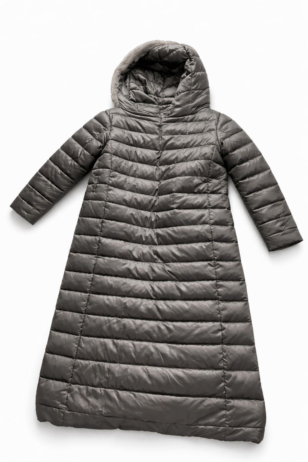 Max Mara the Cube Long Puffer Fur Trim Jacket Coat size I 40 F 38 US 6 ladies