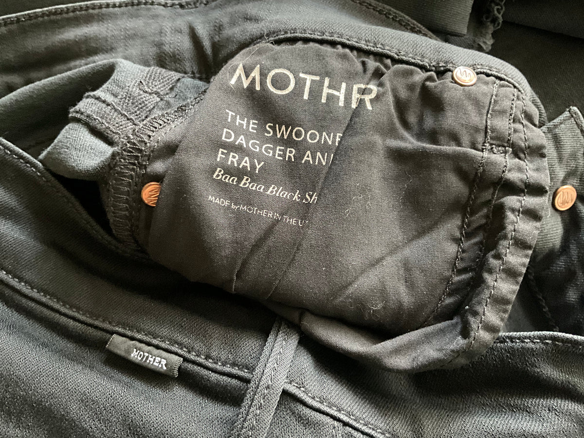 MOTHER Swooner Dagger Ankle Fray Lace Distressed Jeans High Waist Black Size 26 ladies