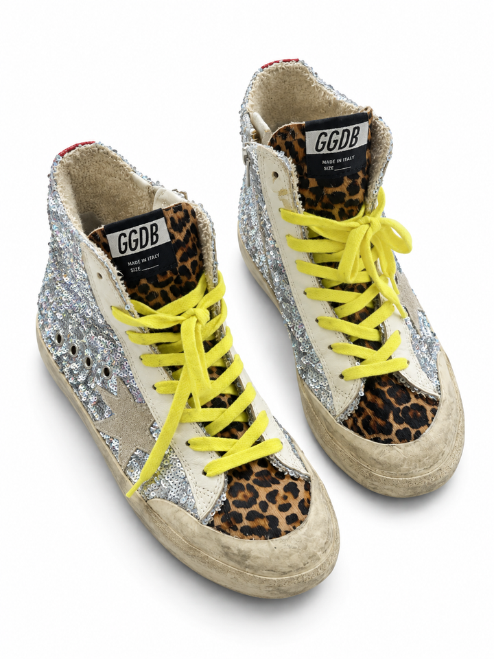 Golden Goose Francy Limited Calfskin Leopard Glitter High Trainers Sneakers size 39 ladies