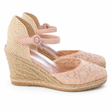LE SILLA ESPADRILLES WEDGES LACE CRYSTALS SHOES SIZE 38 LADIES