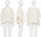 100% Capri White Linen Oversized Ruffle Top ladies