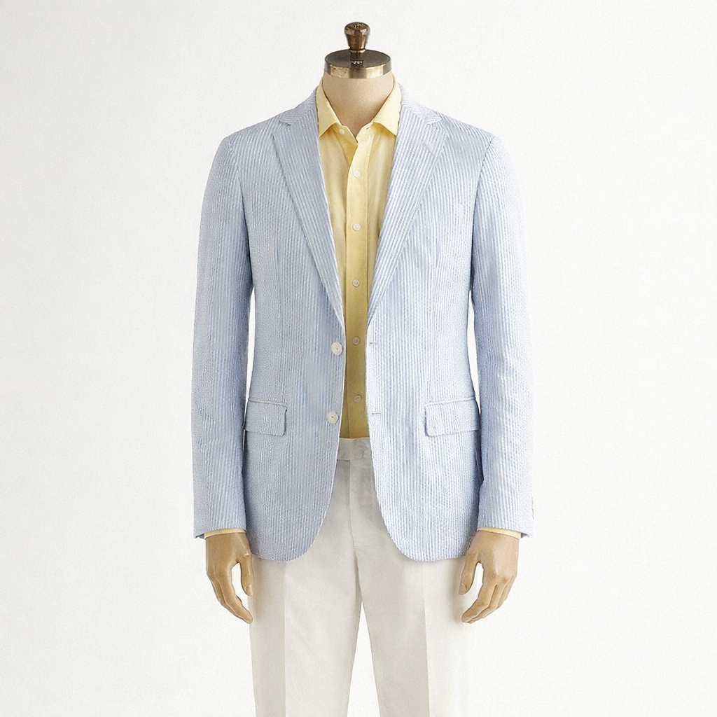 Sid Mashburn -Slim-Fit Striped Cotton-Seersucker Blazer - Blue & White Jacket size 50R men