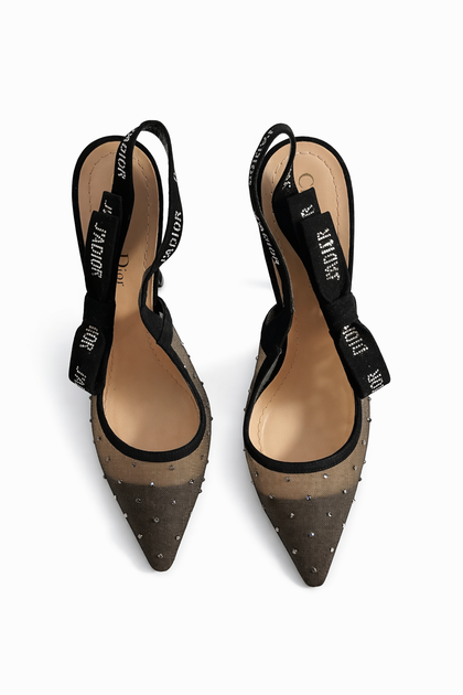 CHRISTIAN DIOR J'Adior Slingback Heels Crystals Black Size 37 1/2 ladies