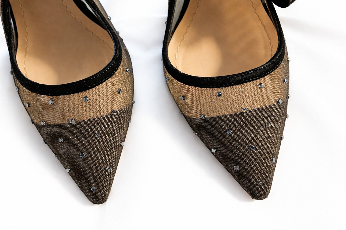 CHRISTIAN DIOR J'Adior Slingback Heels Crystals Black Size 37 1/2 ladies
