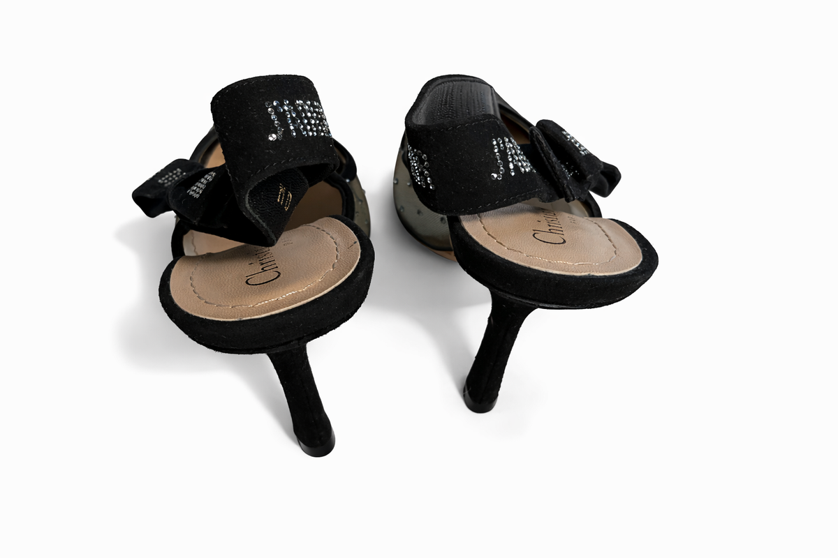 CHRISTIAN DIOR J'Adior Slingback Heels Crystals Black Size 37 1/2 ladies
