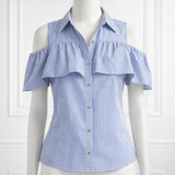 Michael Kors Pinstripe Cold Shoulder Shirts Top Size XS ladies