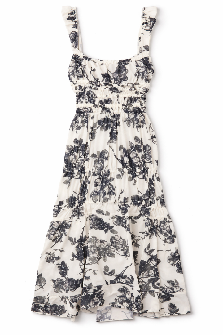 BROCK COLLECTION Prisca Shirred Floral-print Cotton-poplin Midi Dress Size 2 Ladies