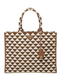 Prada Jacquard Saffiano Triangolo Symbole Embroidered Large Tote Bag in Brown Tobacco ladies