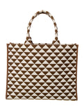 Prada Jacquard Saffiano Triangolo Symbole Embroidered Large Tote Bag in Brown Tobacco ladies