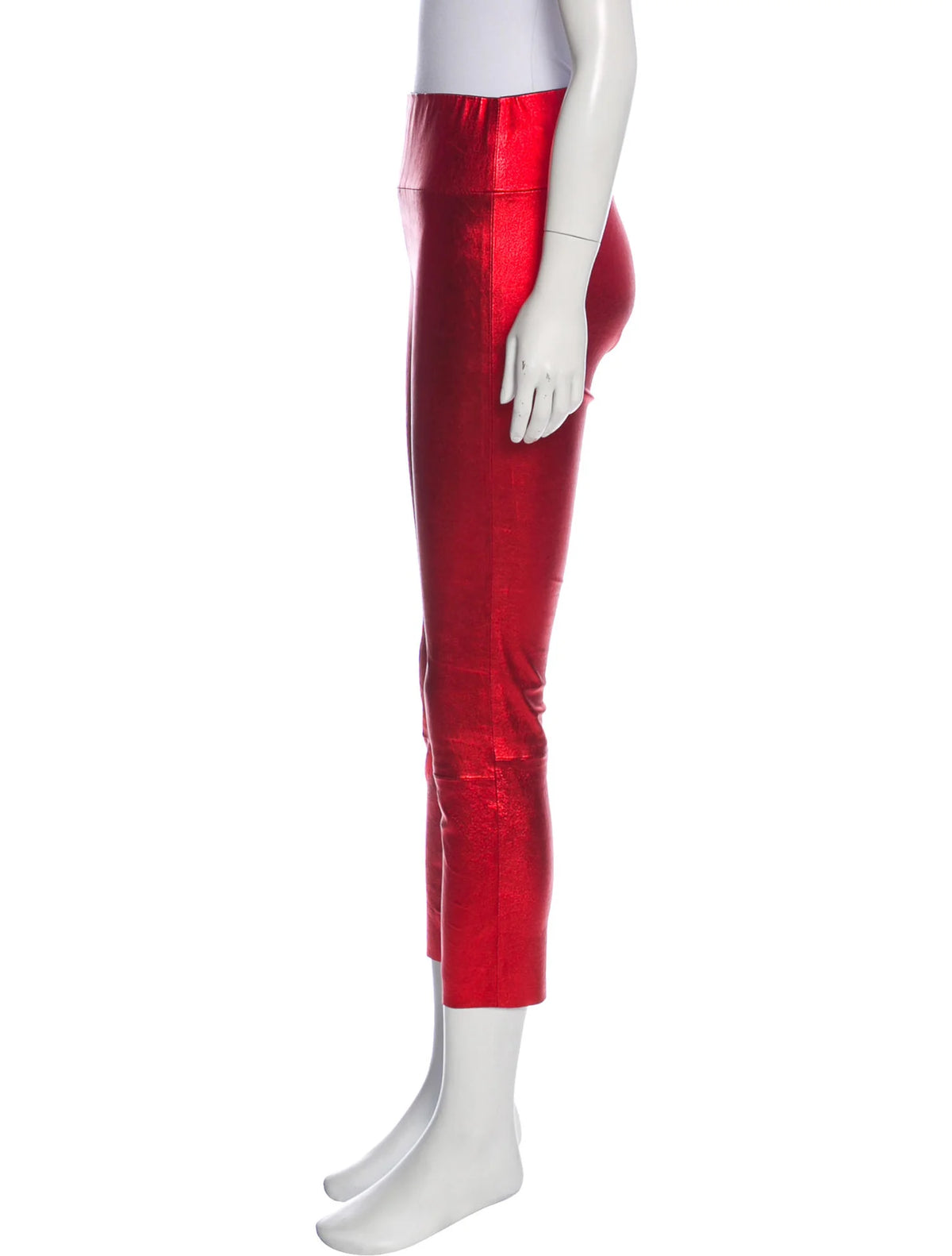 Sprwmn Red Metallic Leather High-Waisted Leggings Pants Trousers Size S small ladies