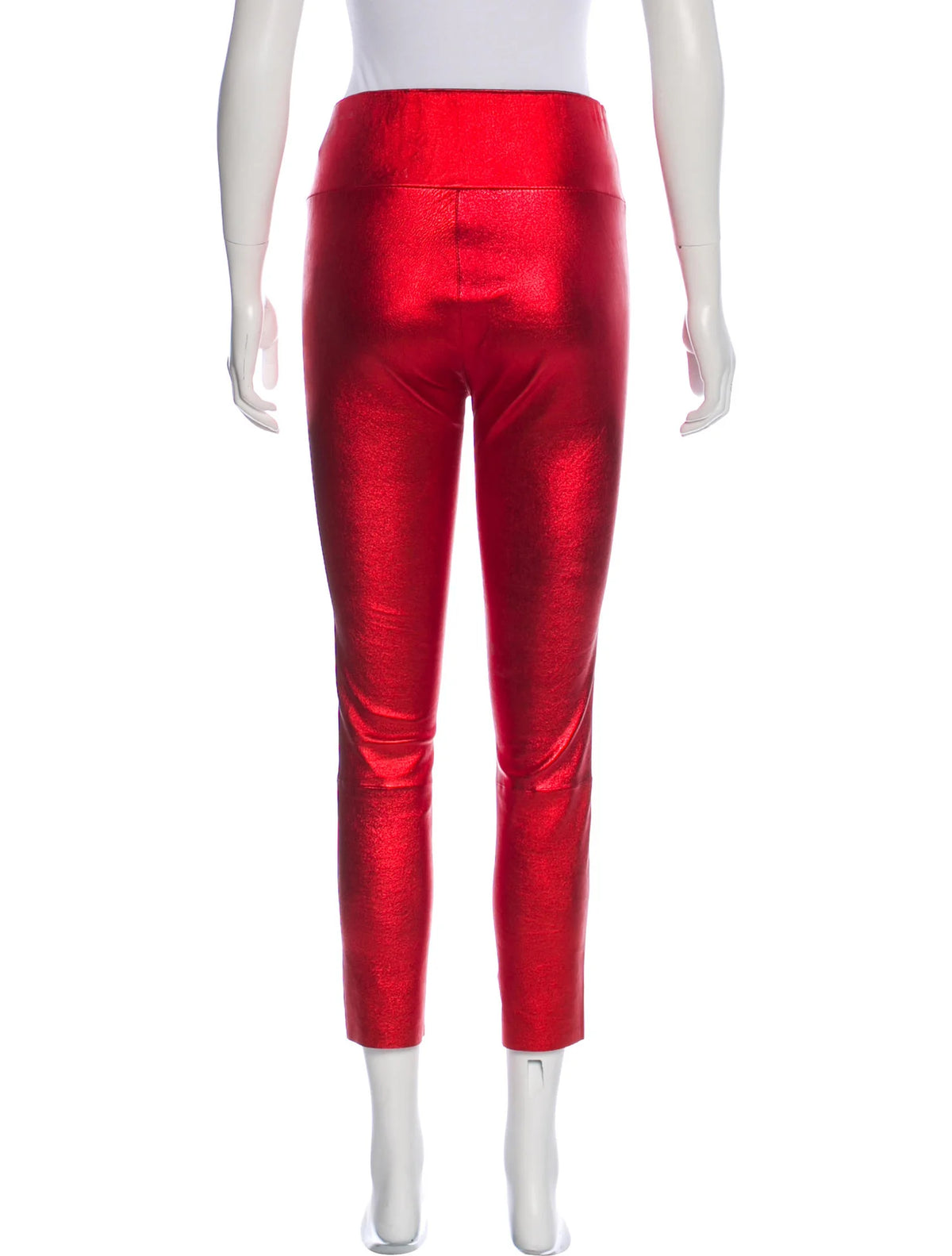 Sprwmn Red Metallic Leather High-Waisted Leggings Pants Trousers Size S small ladies