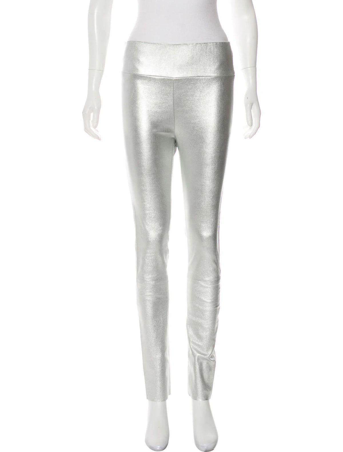 Sprwmn Silver Metallic Leather High-Waisted Leggings Pants Trousers Size S small ladies