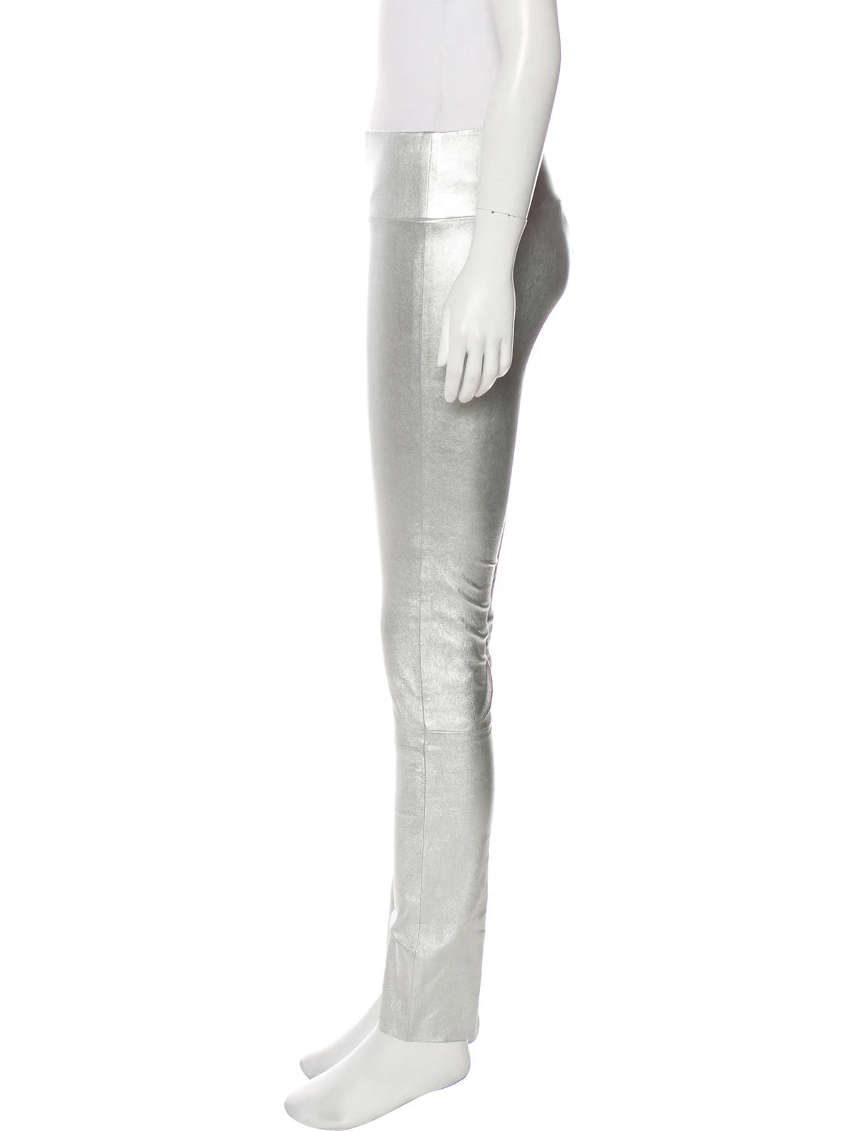 Sprwmn Silver Metallic Leather High-Waisted Leggings Pants Trousers Size S small ladies