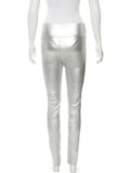 Sprwmn Silver Metallic Leather High-Waisted Leggings Pants Trousers Size S small ladies