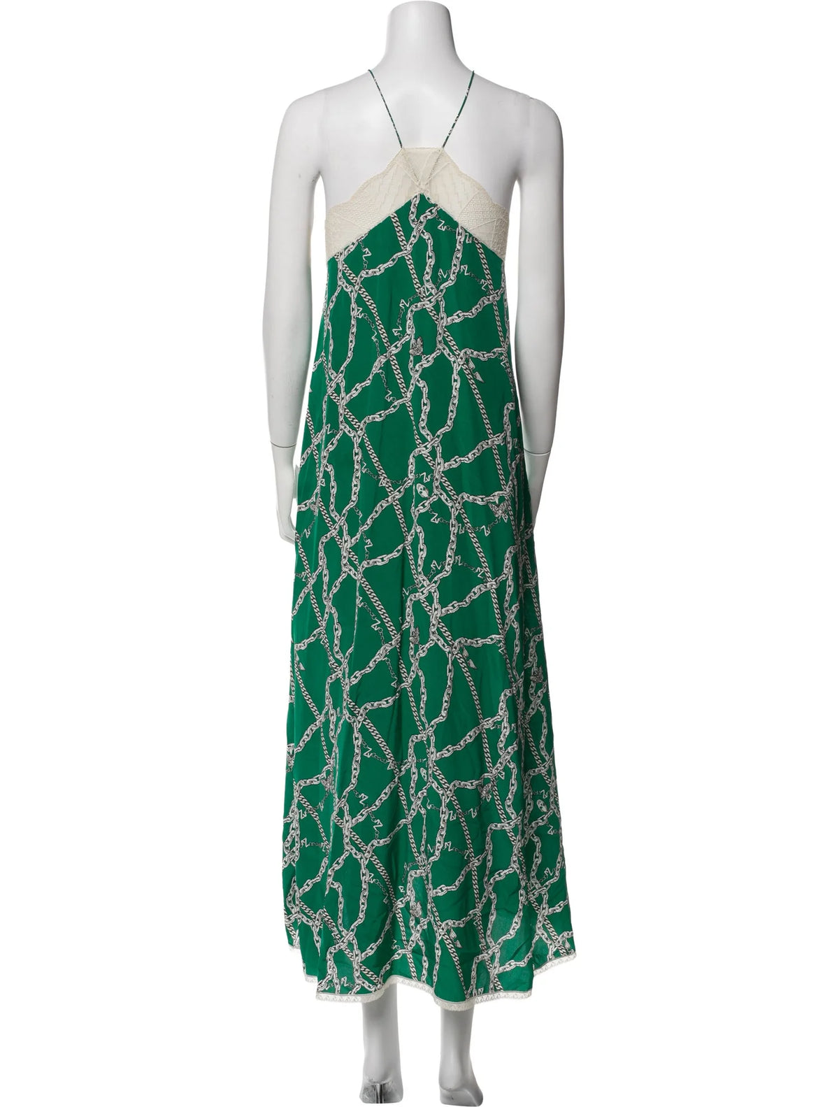 ZADIG & VOLTAIRE DELUX RISTY CHAIN-PRINT LACE-TRIM LONG DRESS SIZE M Medium LADIES