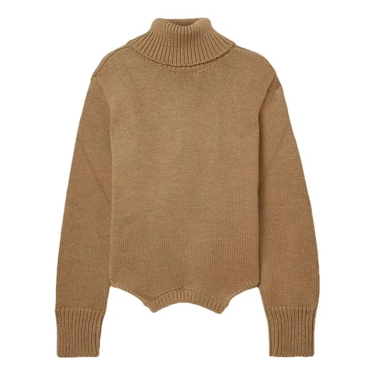 MONSE Upside Down Oversized Cutout Merino Wool Turtleneck Sweater In Taupe XS lad