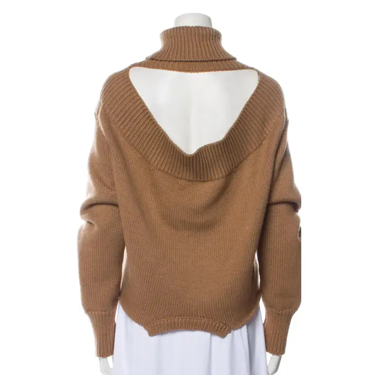 MONSE Upside Down Oversized Cutout Merino Wool Turtleneck Sweater In Taupe XS lad