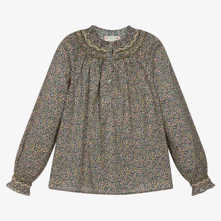 BONPOINT GIRLS’ FLOWERS LIBERTY PRINT HAND EMBROIDERED BLOUSE SIZE 12 YEARS children