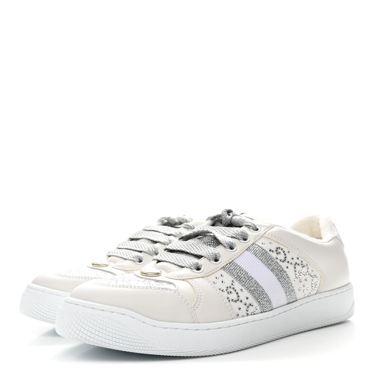 Gucci Calfskin GG Supreme Crystals Web Screener Sneakers 38 1/2 ladies