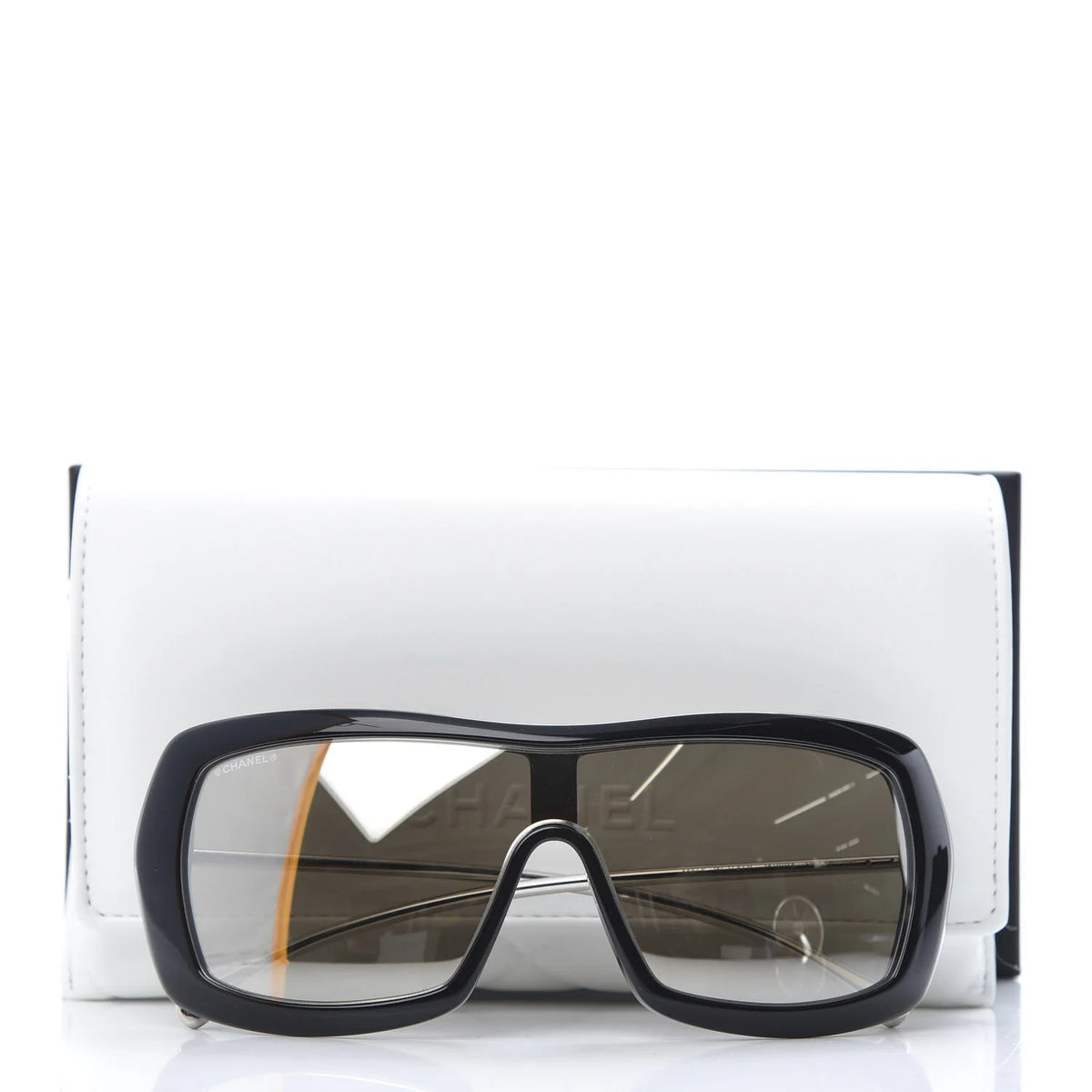 Chanel Acetate Silver Metal Shield Sunglasses 71336 Black ladies