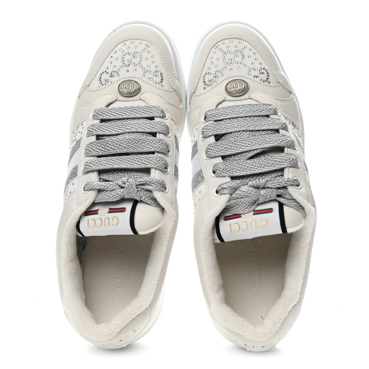 Gucci Calfskin GG Supreme Crystals Web Screener Sneakers 38 1/2 ladies