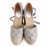 Gucci Silver Glitter Espadrille Wedge Sandals with Tie Closure size 38 ladies