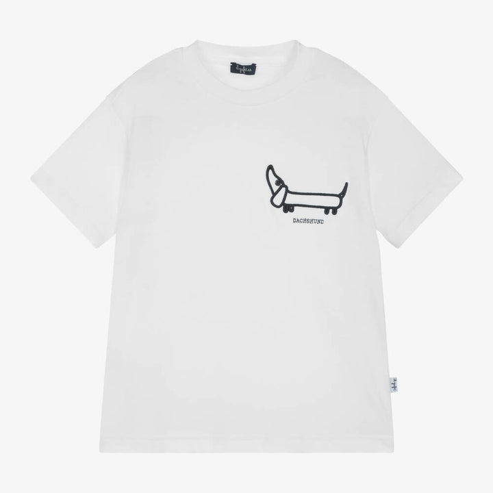 il gufo WHITE COTTON EMBROIDERED DOG T-SHIRT size 3 years children