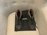 CHANEL Interlocking CC Logo Tweed Trim High Trainers Sneakers Boots SIZE 38 ladies