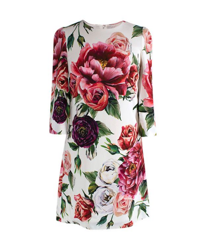 DOLCE & GABBANA Peony Roses print cady A-line dress Size I 36 UK 4 US 0 ladies