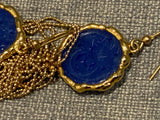 TIMELESS PEARLY netaporter lapis lazuli MULTI STRAND CHAIN DROP EARRINGS GOLD ladies