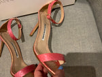 Manolo Blahnik Gold Pink Snakeskin Leather Chaos 95mm Sandals SIZE 36 36 1/2 ladies
