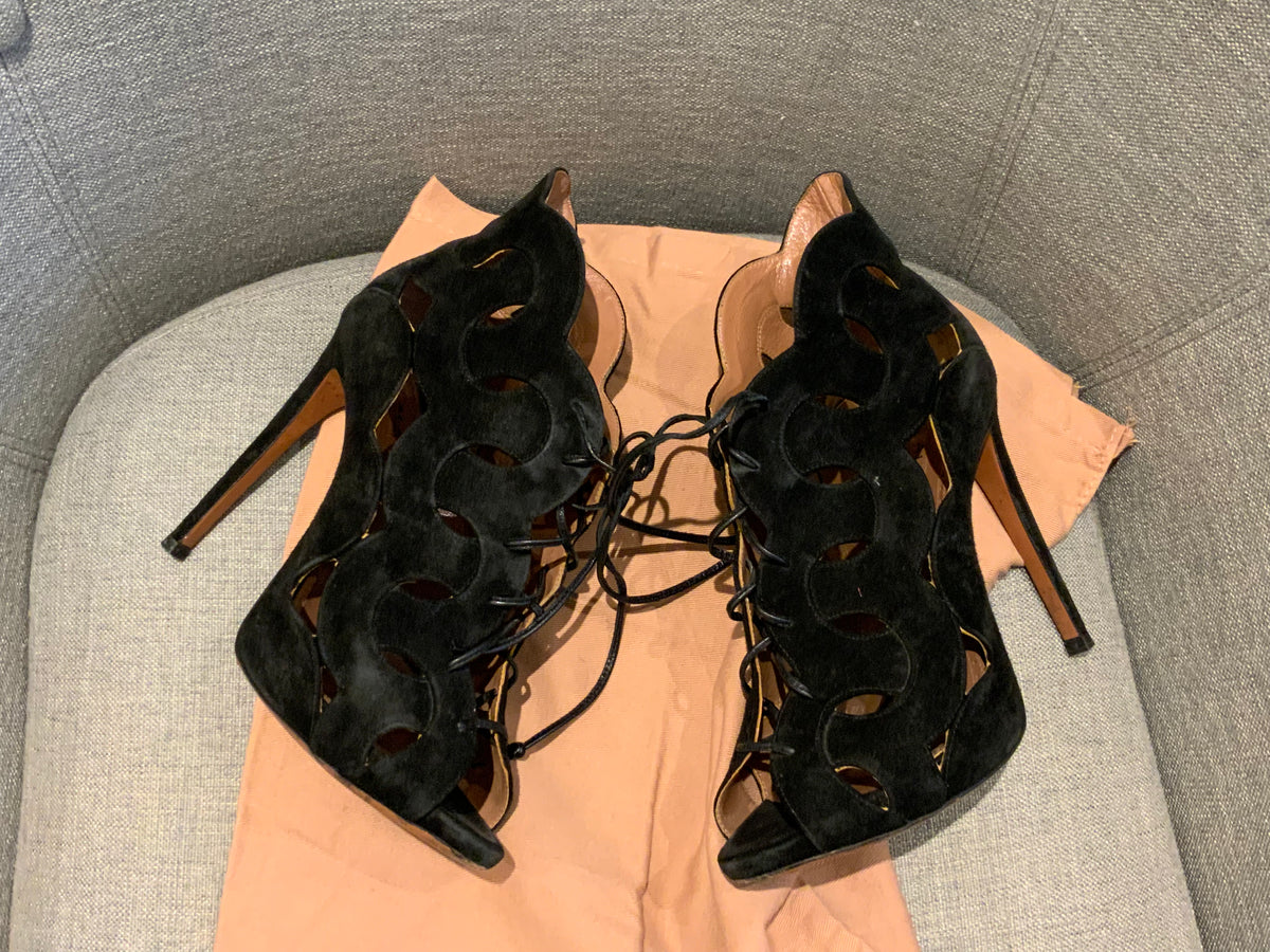 Azzedine Alaïa Black Suede leather ankle boots booties heels Size 37 1/2 UK 4.5 ladies