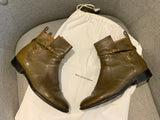 BALENCIAGA LEATHER KHAKI Moto Boots Size 37 1/2 UK 4.5 US 7.5 ladies