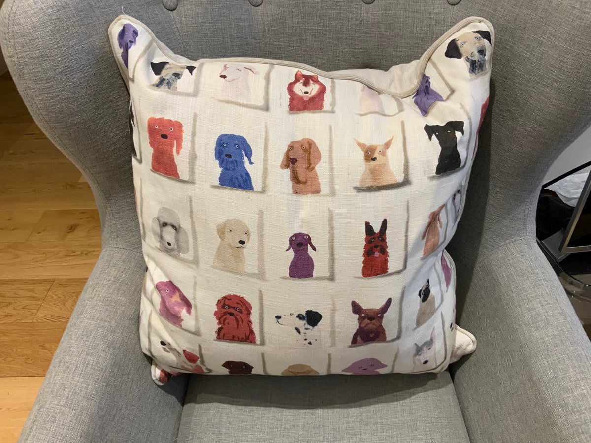 Andrew Martin Pure Linen Large Dogs Print Cushion Pillow 25 inches 63 cm