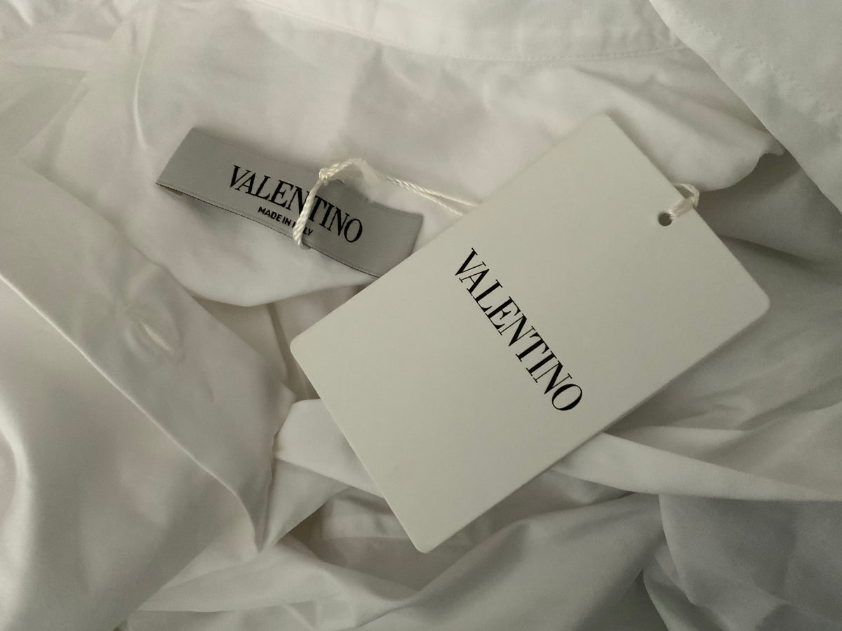 Valentino White Cotton Neck Layered Detail Oversized Shirt Size I 44 UK 12 US 8 ladies