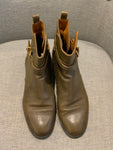 BALENCIAGA LEATHER KHAKI Moto Boots Size 37 1/2 UK 4.5 US 7.5 ladies