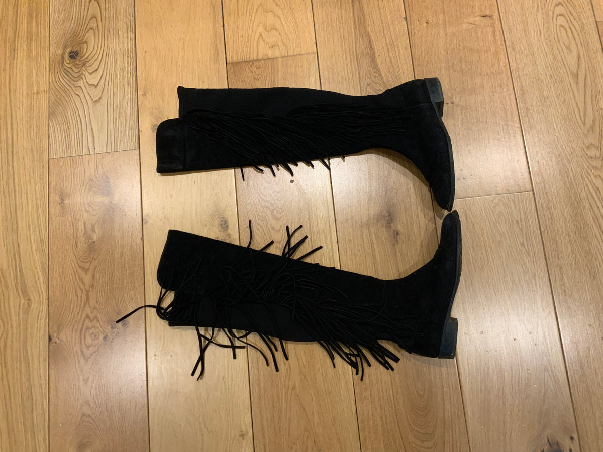 STUART WEITZMAN Suede Leather Mane Fringe Boots Size 38.5 UK 5.5 US 8.5 ladies