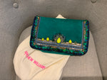 Matthew Williamson Green Suede Crystals and Feather Embellished Clutch Bag ladies
