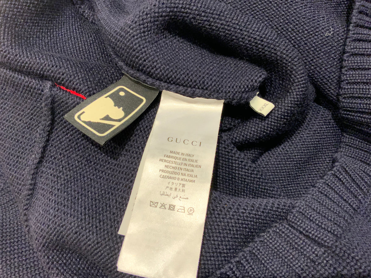 Gucci NY Yankees navy alpaca knit cardigan sweater jumper size 3XL men