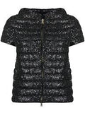 HERNO Sequin Short-Sleeve Down Feather Puffer Jacket Size I 42 ladies