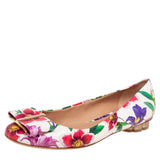 Salvatore Ferragamo Floral Print Leather Avola Bow Ballet Flats Size 8C 38 ladies
