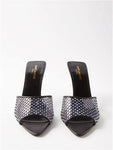 SAINT LAURENT Luz Crystal-Embellished PVC Leather Mules Size 37 UK 4 US 7 ladies
