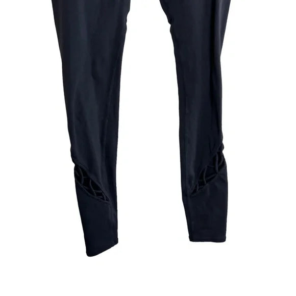 ALO YOGA LATTICE CUTOUT BLACK LEGGING ENTWINE PULL ON STRETCH LEGGINGS SIZE S ladies