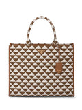 Prada Jacquard Saffiano Triangolo Symbole Embroidered Large Tote Bag in Brown Tobacco ladies
